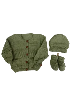 0-6M Pistachio Alpaca  Cardigan   Hat   Booties Set | Ida & Ish