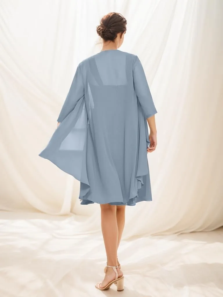 2 Pieces Mother of The Bride Dresses for Wedding Chiffon Short Sleeve Formal Dress Long Evening Gowns with Jacket