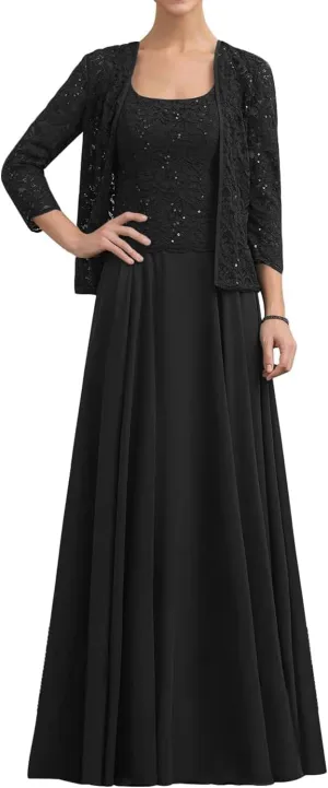 2 Pieces Mother of The Bride Dresses for Women with Jacket Long Chiffon Grandmother of The Groom Dress for Wedding 2024
