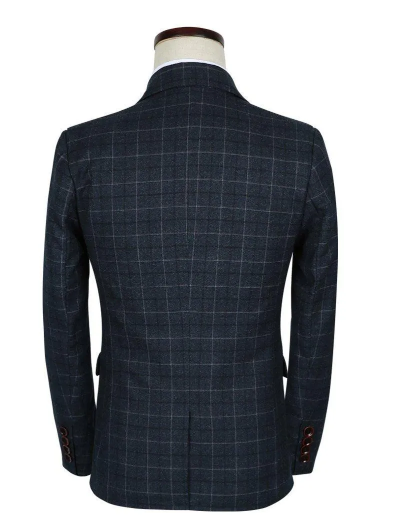 3-Piece Men's Suits Plaid Slim Fit 1-Button Suits