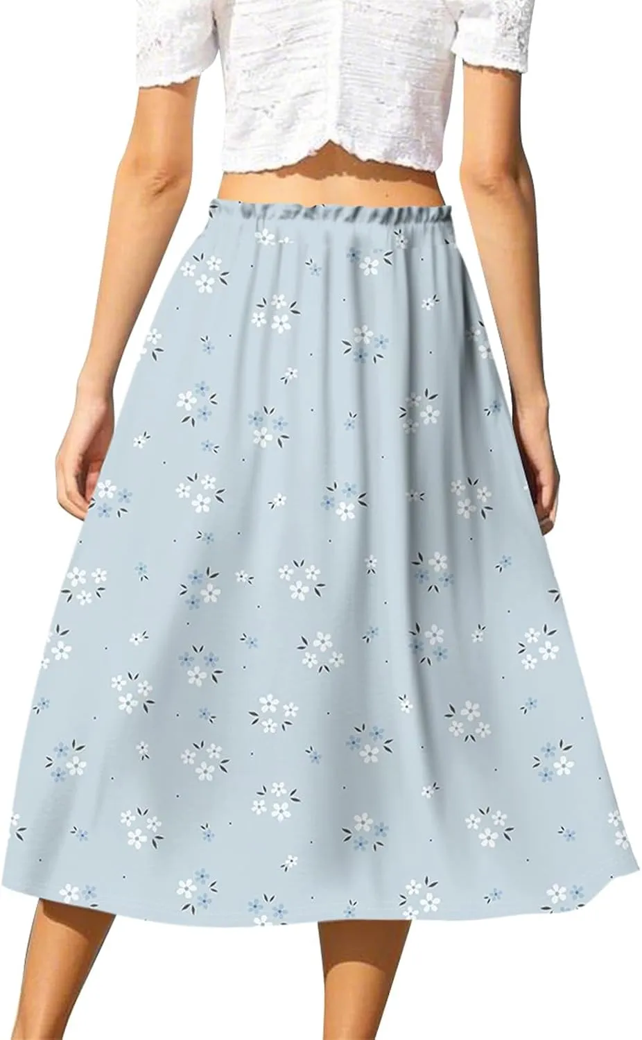 ADHOWBEW Boho Skirts for Women Midi Length Ruffle Cute Flowy High Waisted Trendy Beach Casual A Line Plus Size Spring Skirts