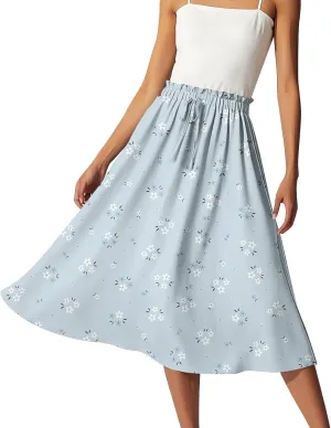 ADHOWBEW Boho Skirts for Women Midi Length Ruffle Cute Flowy High Waisted Trendy Beach Casual A Line Plus Size Spring Skirts
