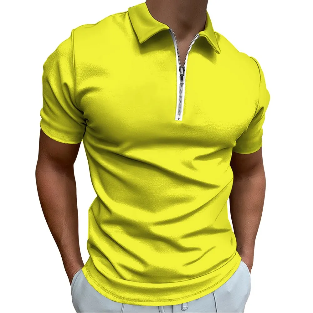 All That Jazz Multi Print and Zip Up Solid Short Sleeve Polo Shirt