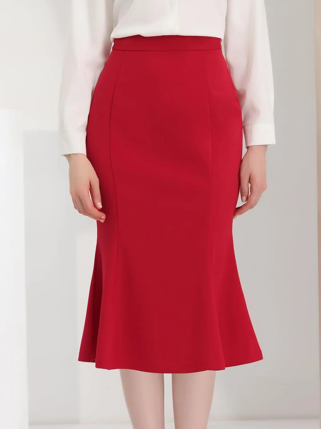 Allegra K Women's Bodycon Skirt High Waist Ruffle Hem Fishtail Mermaid Midi Skirt