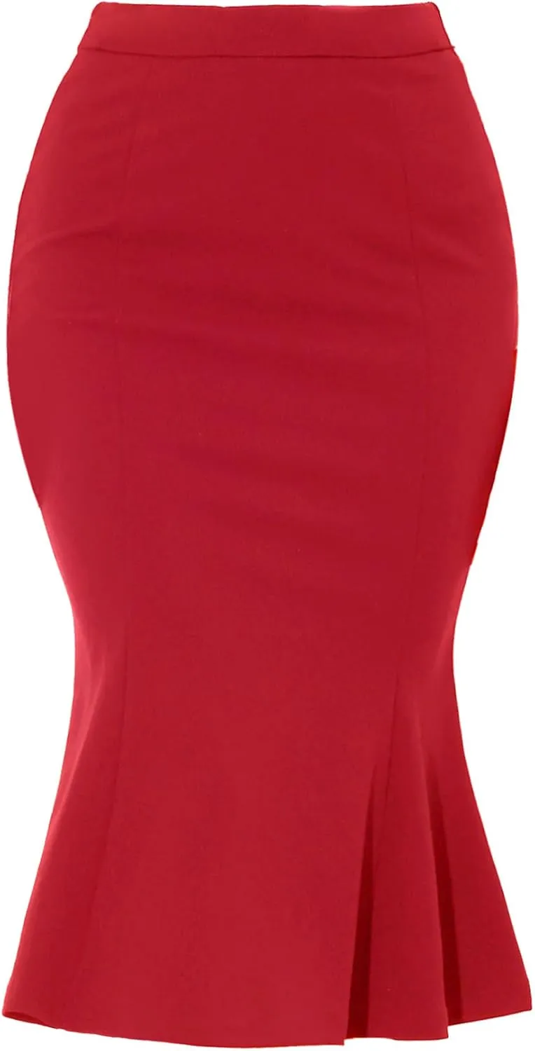 Allegra K Women's Bodycon Skirt High Waist Ruffle Hem Fishtail Mermaid Midi Skirt