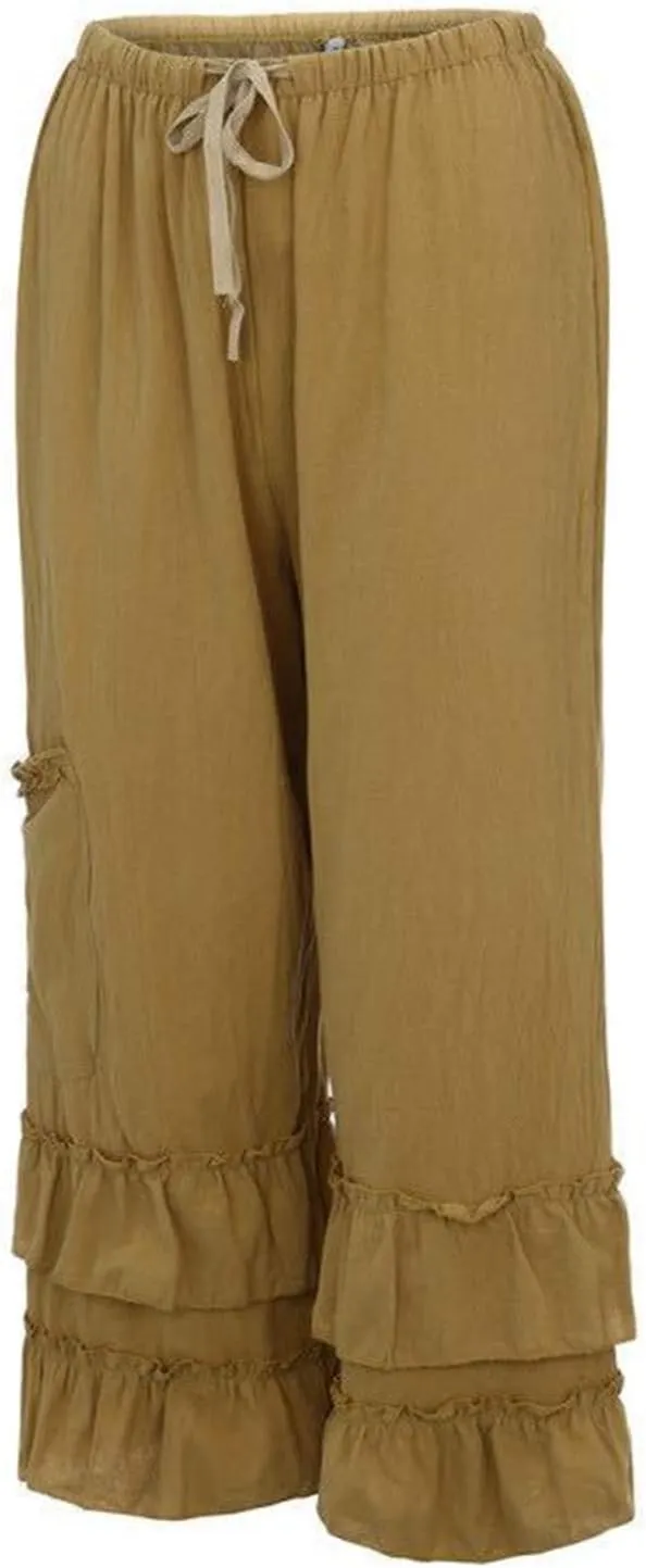 Andongnywell Women's Casual Loose Elastic Waist Cotton Trouser Wide Leg Pants Straight Leg Pant Trousers