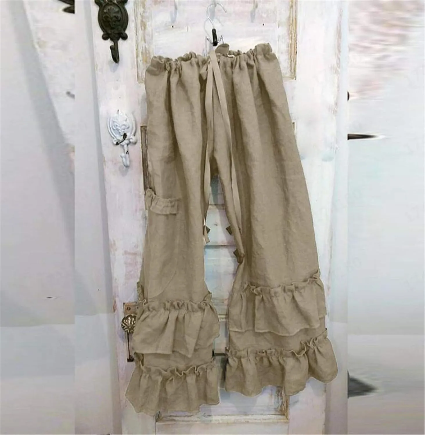 Andongnywell Women's Casual Loose Elastic Waist Cotton Trouser Wide Leg Pants Straight Leg Pant Trousers