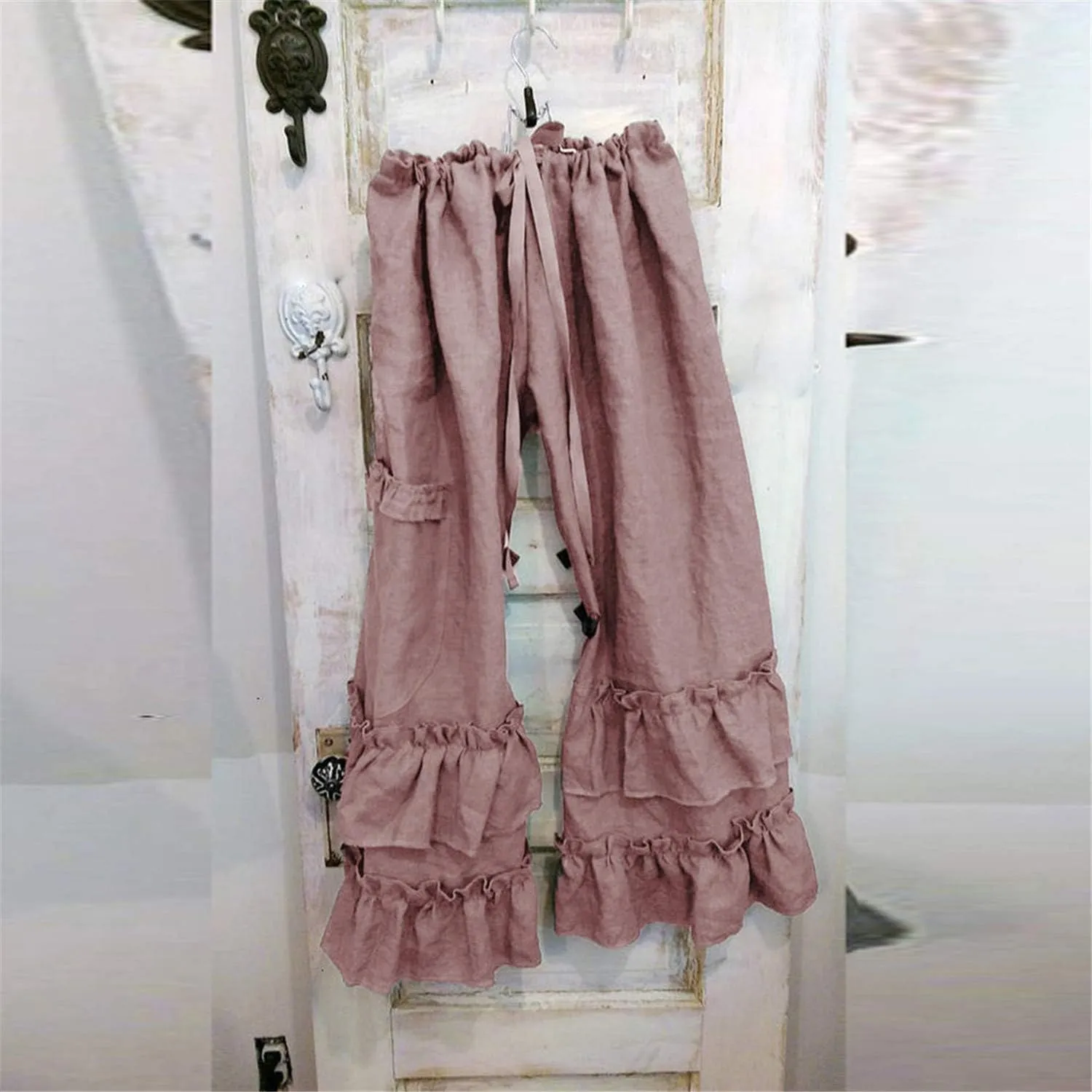 Andongnywell Women's Casual Loose Elastic Waist Cotton Trouser Wide Leg Pants Straight Leg Pant Trousers