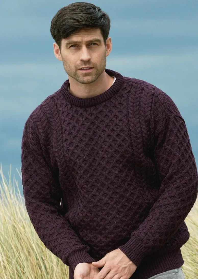 Aran Crew Neck Merino Sweater | Plum