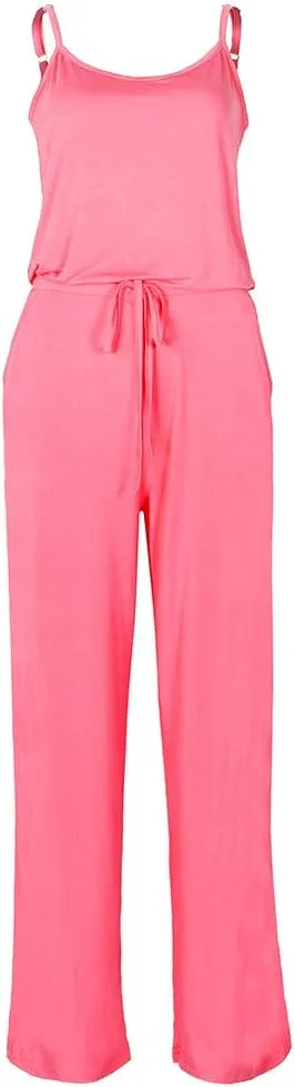 Artfish Women Casual Sleeveless Spaghetti Strap Striped Lounge Pajama Jumpsuit