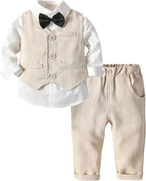 ARTMINE Toddler Boy Clothes Suit Gentleman Wedding Outfits, Formal Dress Shirt Bowtie Vest Pants