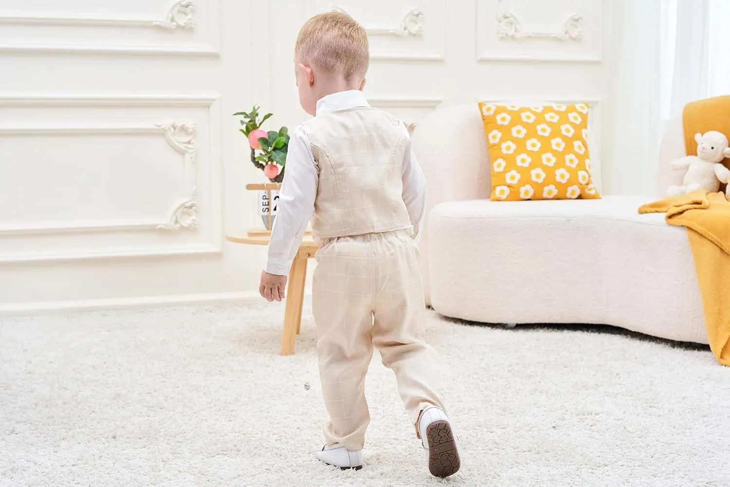 ARTMINE Toddler Boy Clothes Suit Gentleman Wedding Outfits, Formal Dress Shirt Bowtie Vest Pants