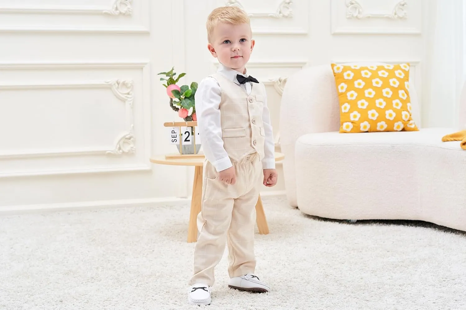 ARTMINE Toddler Boy Clothes Suit Gentleman Wedding Outfits, Formal Dress Shirt Bowtie Vest Pants