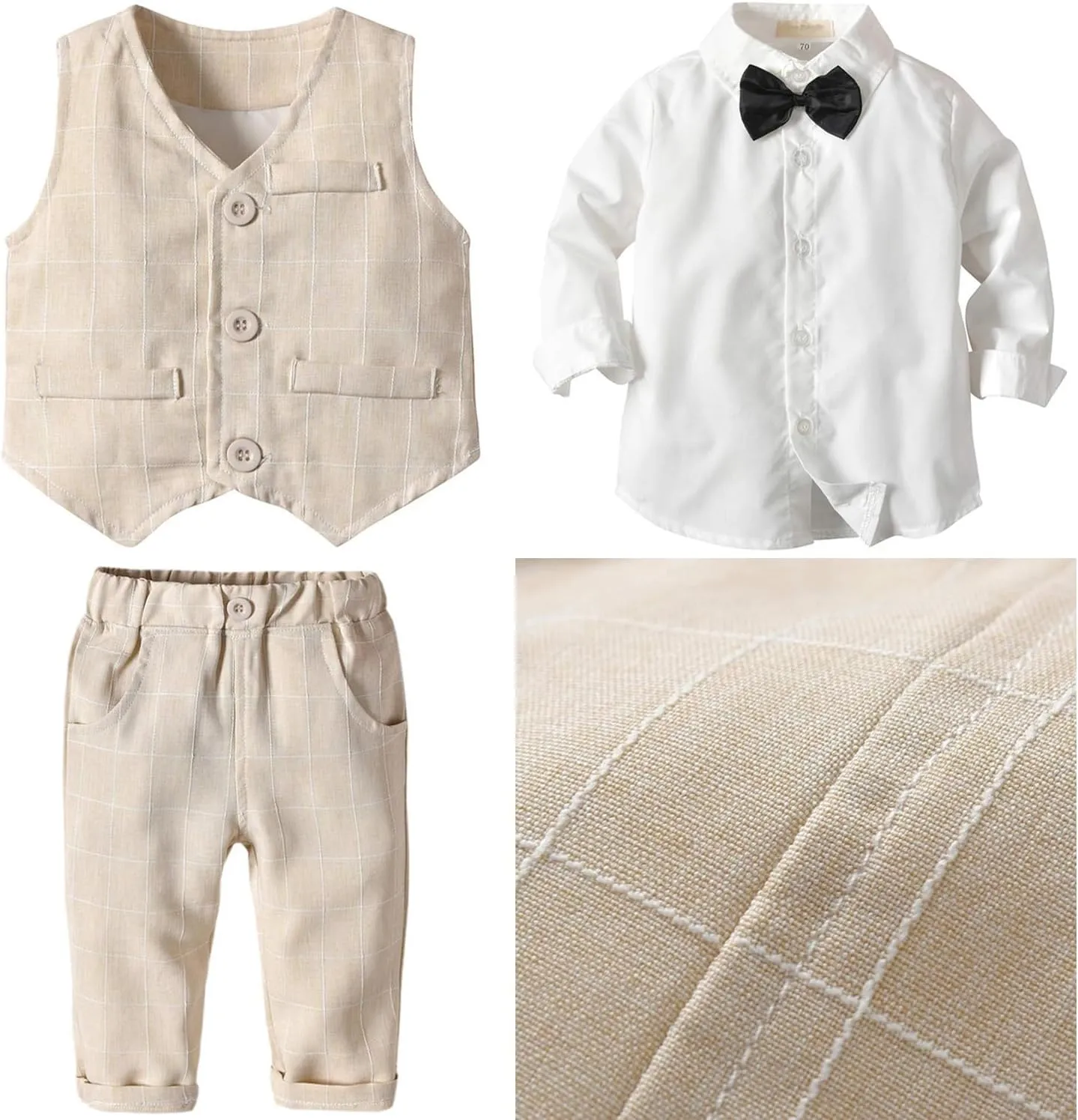 ARTMINE Toddler Boy Clothes Suit Gentleman Wedding Outfits, Formal Dress Shirt Bowtie Vest Pants