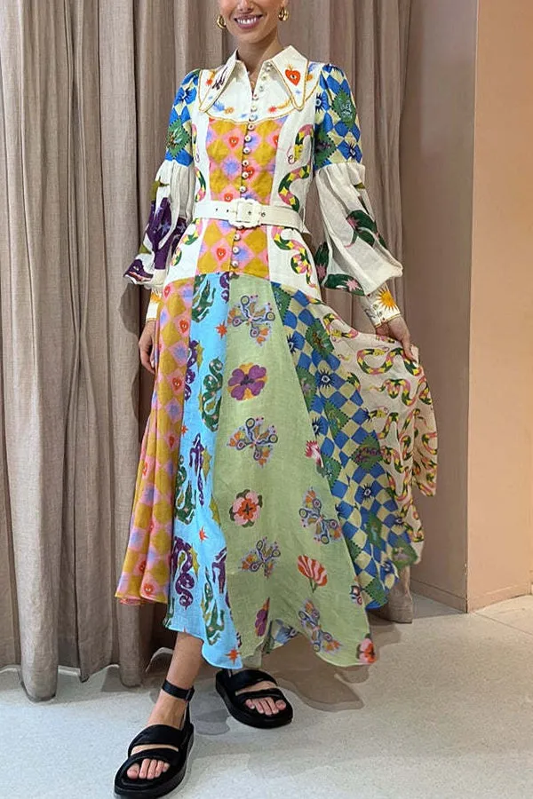 Ava - Chic Print Belted Midi Dress