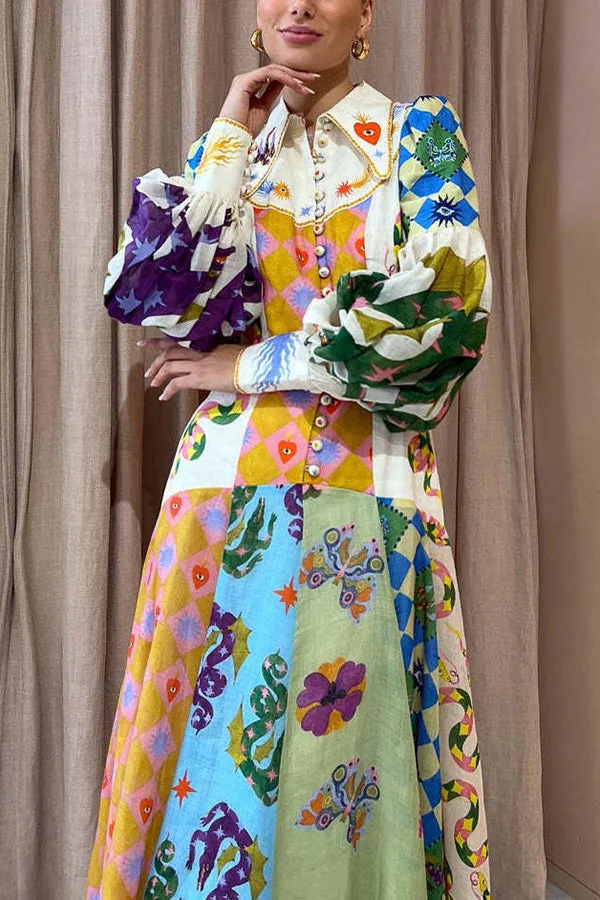 Ava - Chic Print Belted Midi Dress