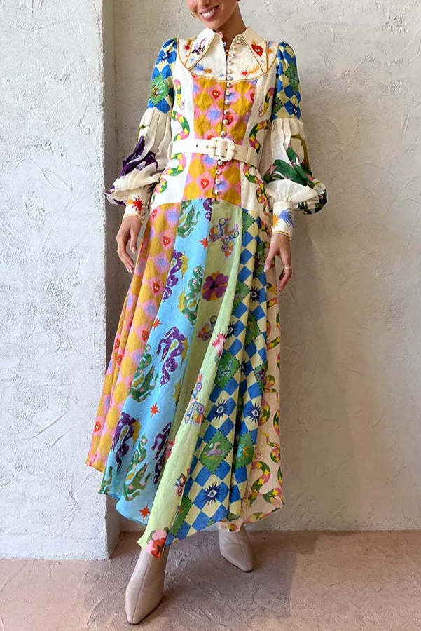 Ava - Chic Print Belted Midi Dress