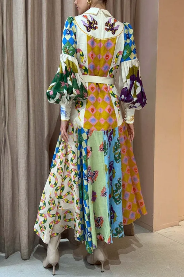 Ava - Chic Print Belted Midi Dress
