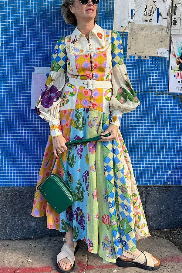 Ava - Chic Print Belted Midi Dress