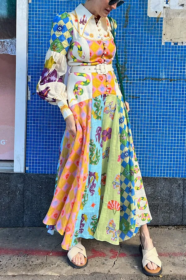 Ava - Chic Print Belted Midi Dress