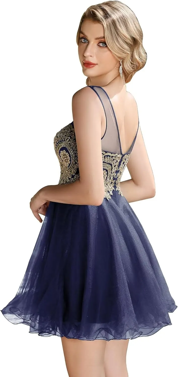 BABYONLINE D.R.E.S.S. Women's Homecoming Dresses A Line Sweetheart with Beads Mini Open Back Cocktail Dress 362