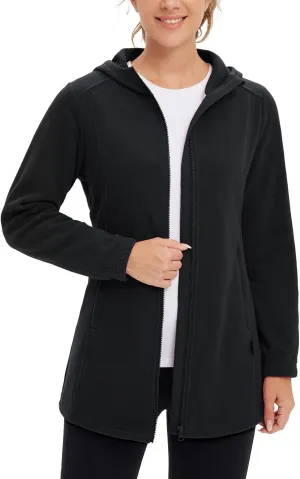 baleaf Women's Long Fleece Jacket Full Zip Polar Fleece Hoodie Soft Lightweight Winter Coat