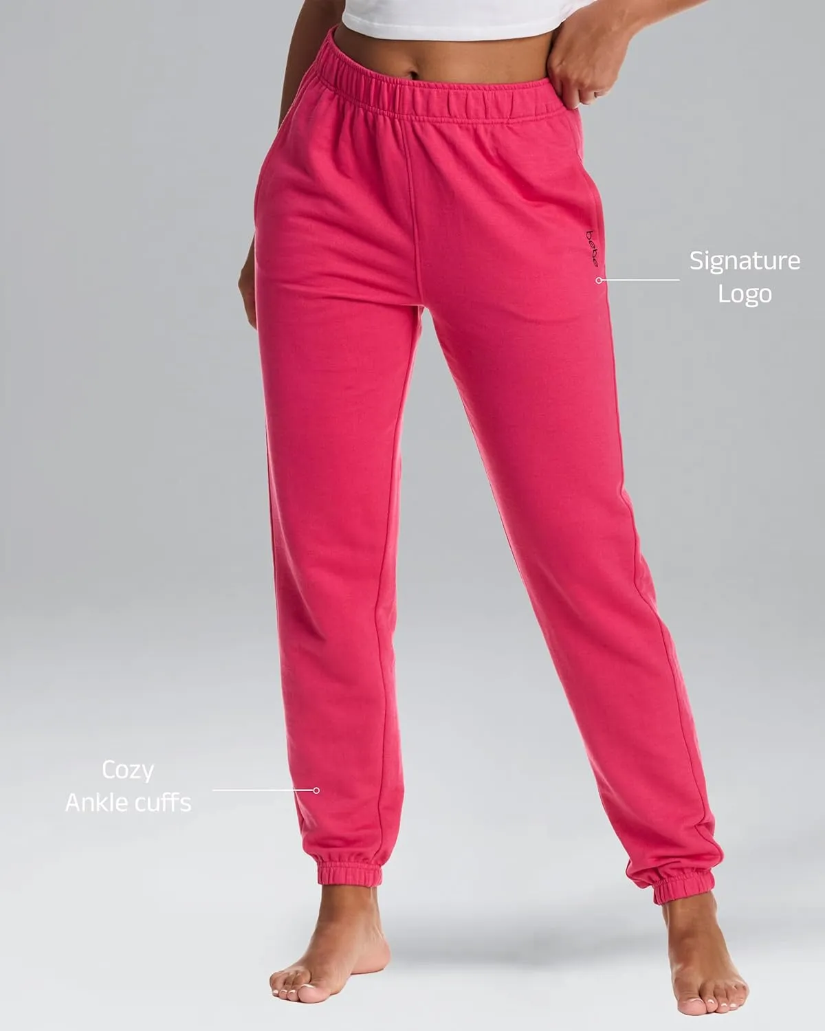 bebe Jogger or Wide Leg Sweatpants for Women, French Terry Baggy Sweatpants with Pockets, Womens Sweats