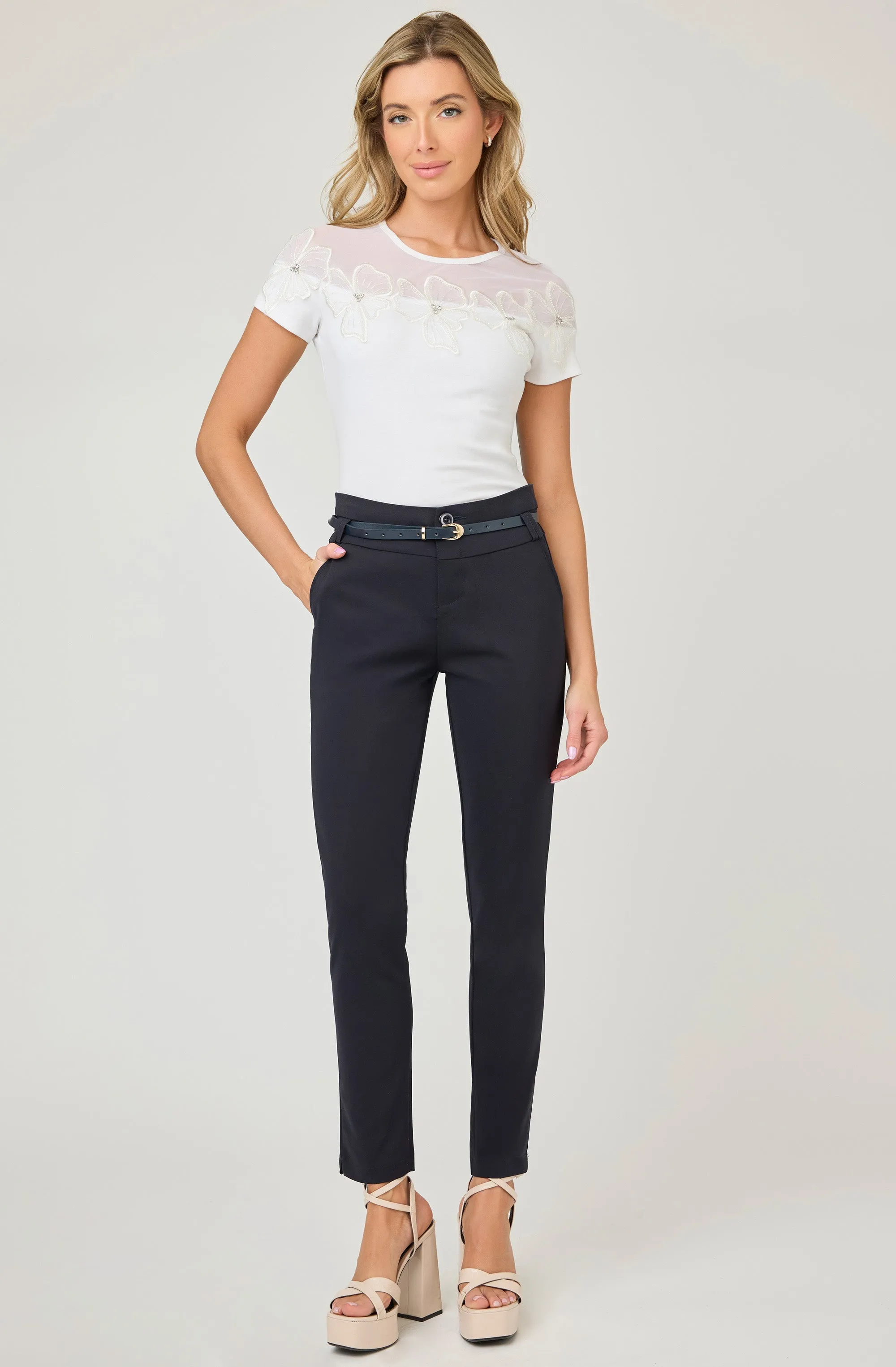 Belted High-Waisted Wide Leg Pants