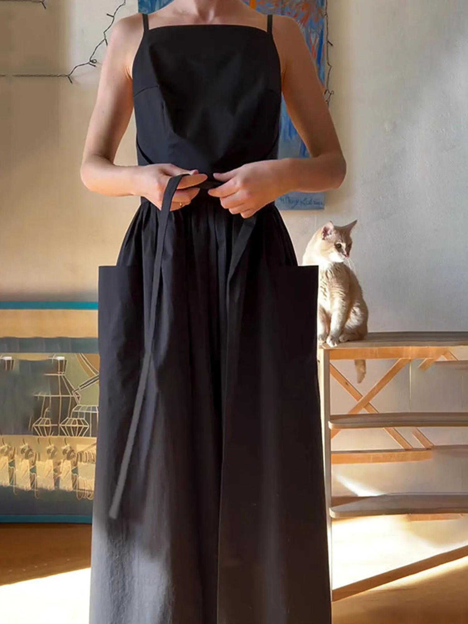 Black Belted Midi Dress