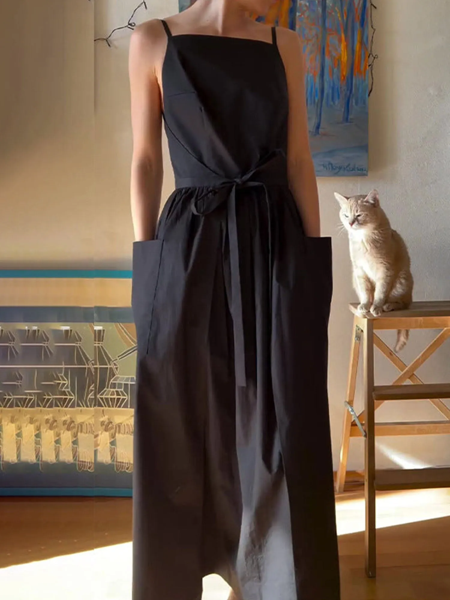 Black Belted Midi Dress