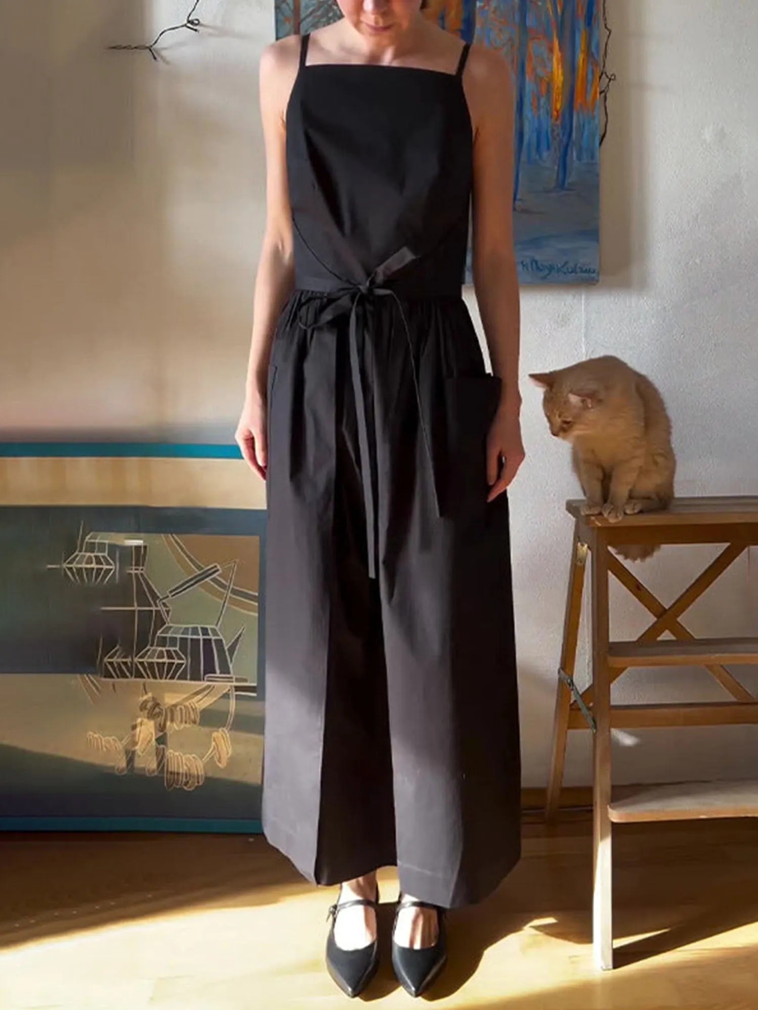 Black Belted Midi Dress