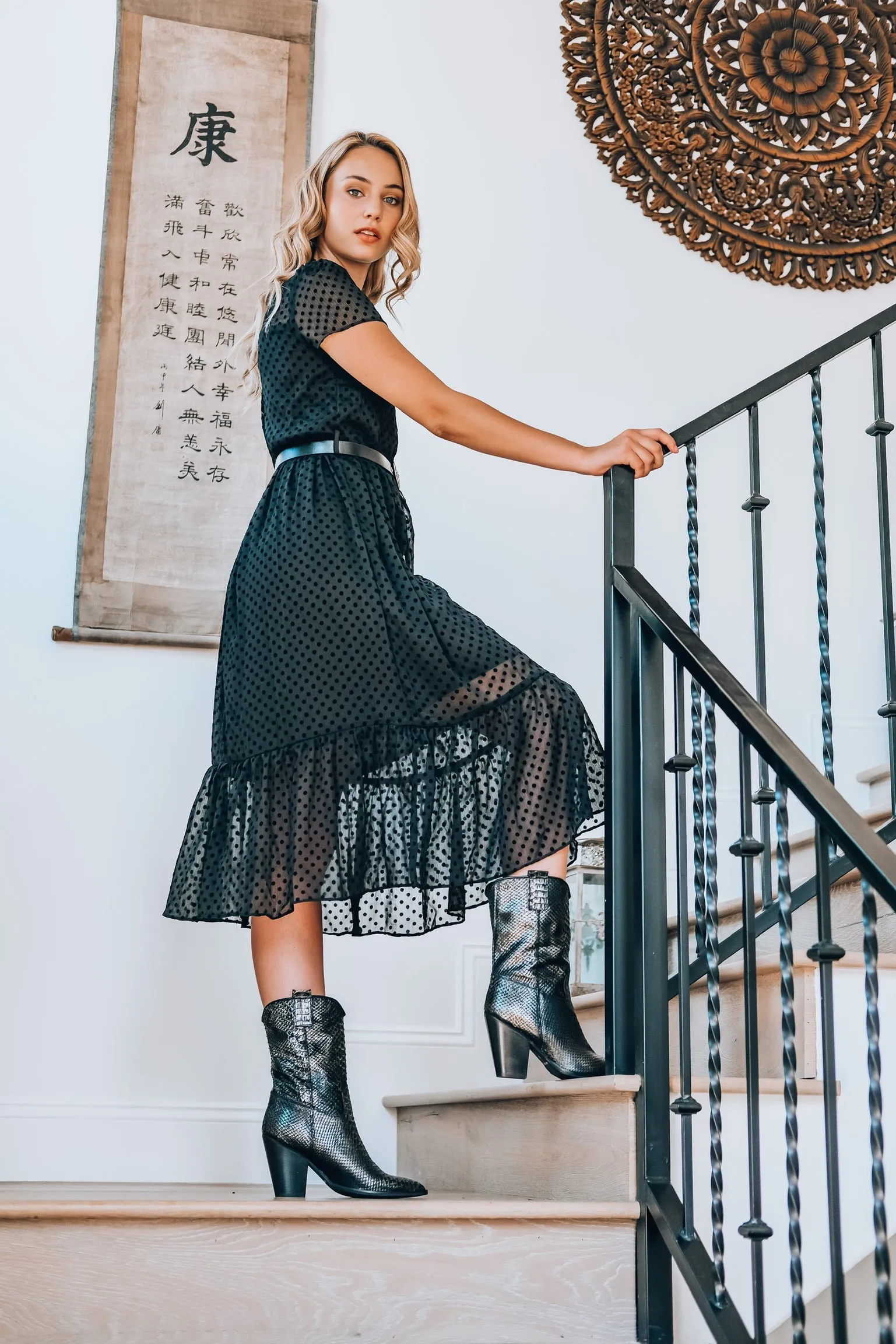 Black Polka Dot Smocked Dress