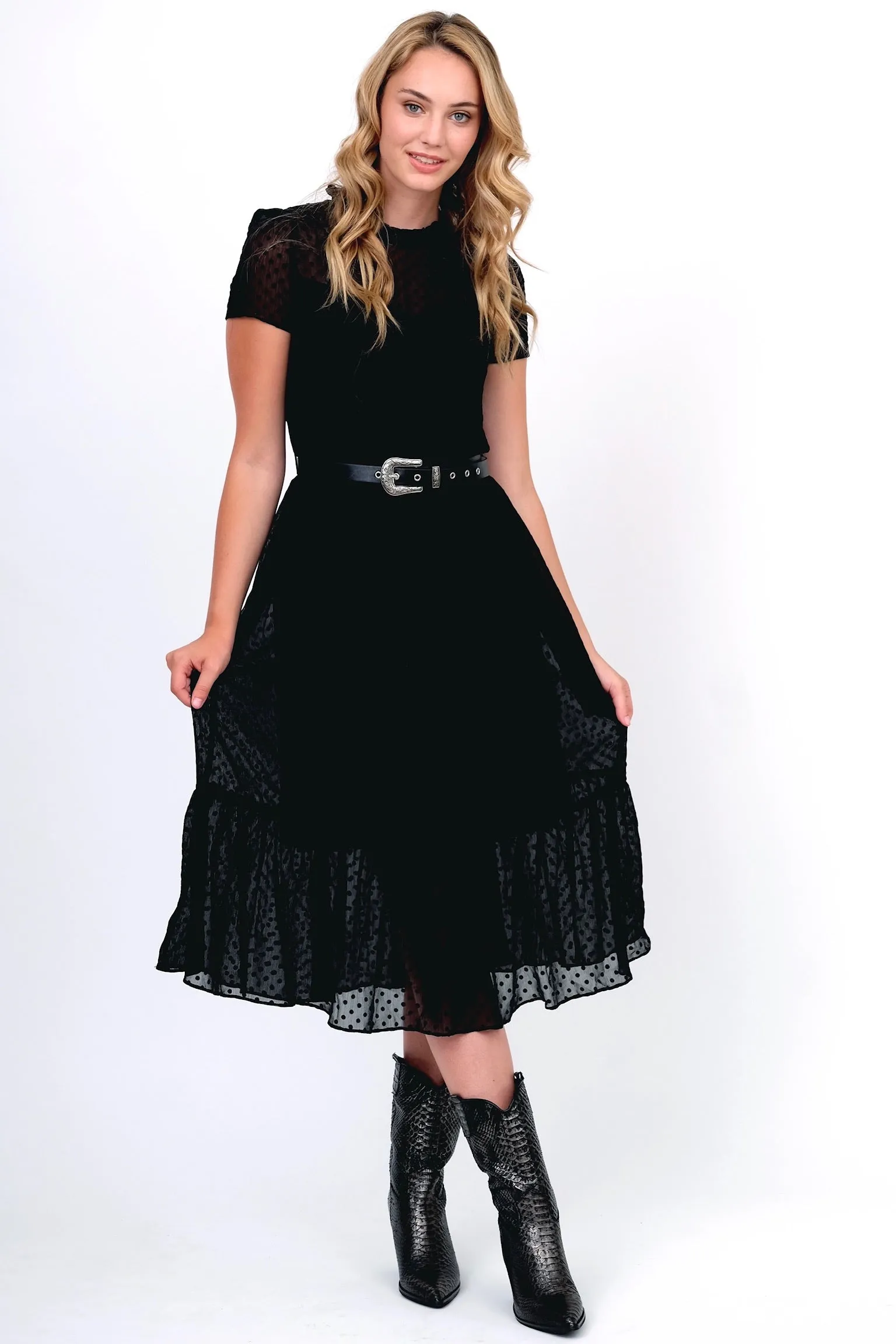 Black Polka Dot Smocked Dress