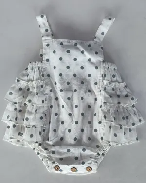 Blue Polka Dot Print Ruffled Romper