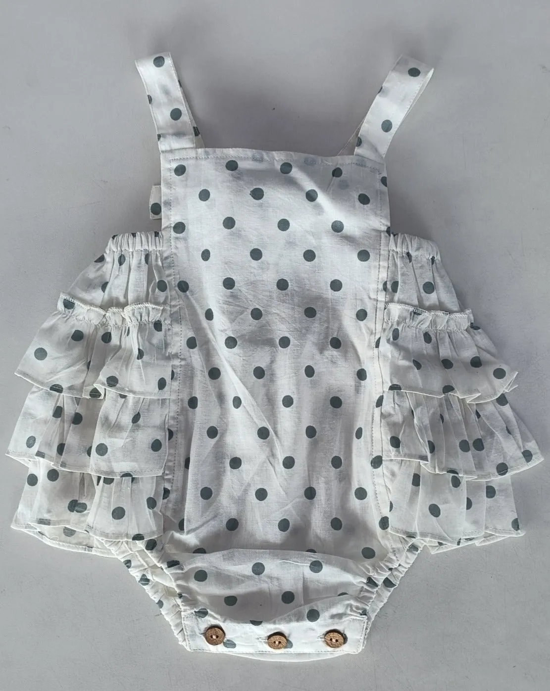 Blue Polka Dot Print Ruffled Romper
