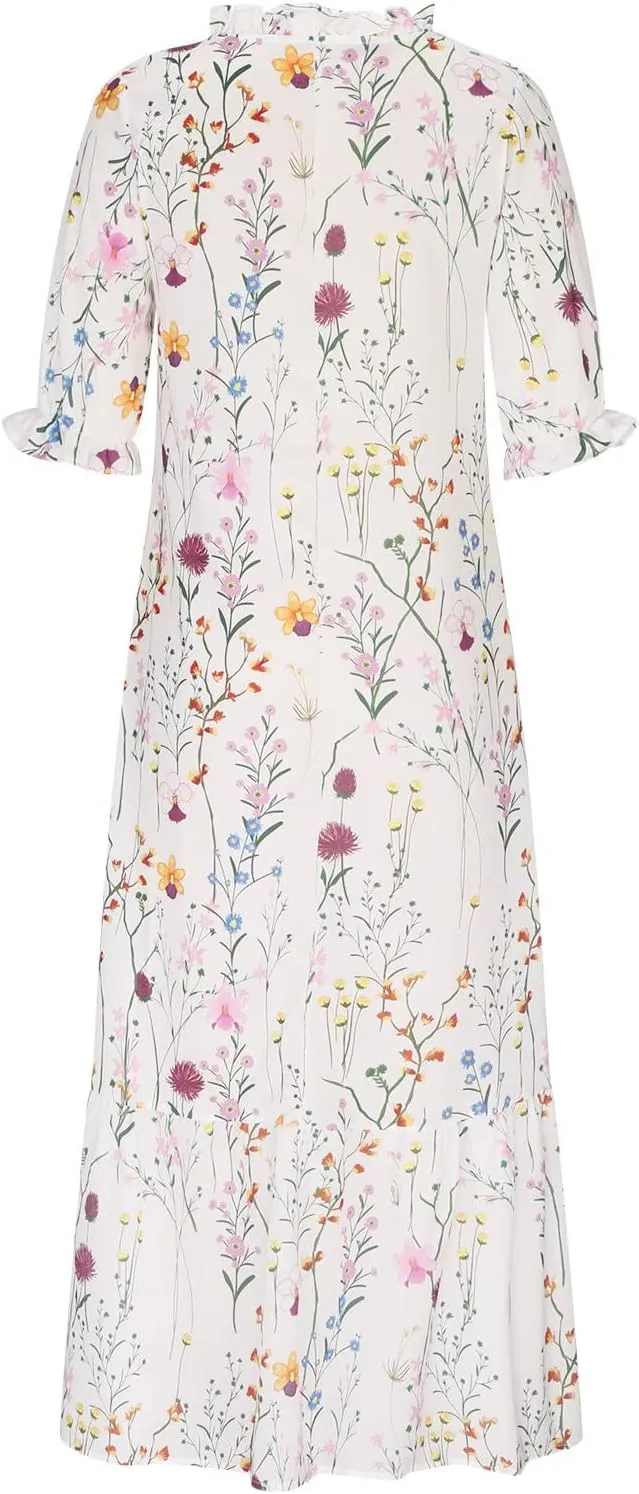 Boho Dresses for Women 2024 Summer Short Sleeve Floral Long Maxi Dresses Tassel V Neck Ruffle Flowy A-Line Dress