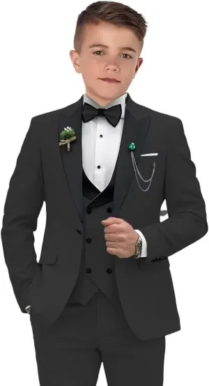 Boys Suits 3 Piece Formal Solid Slim Fit Suit Peak Lapel Blazer Pants Vest Boys Suit Double Breasted Kids Tuxedo