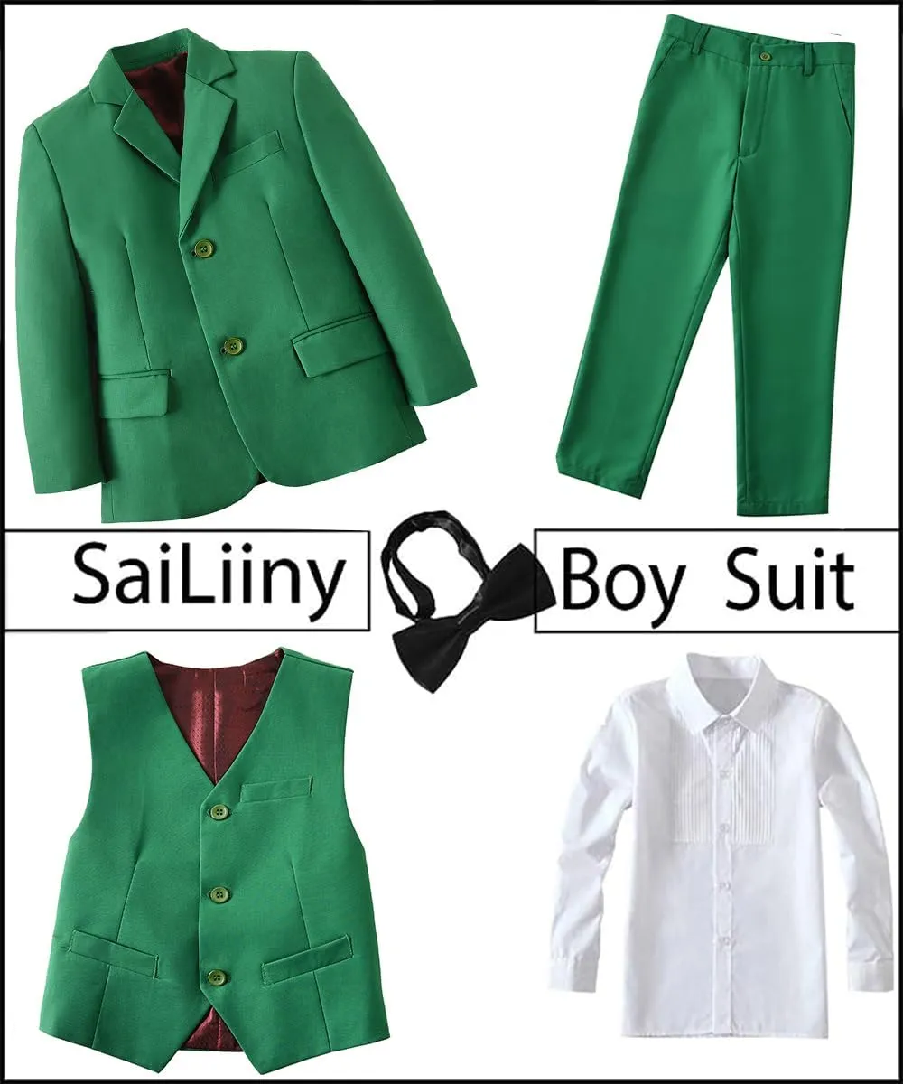 Boys Suits 5 Pieces Slim Fit Blazer Pants Black Blue Outfit Suit for Wedding