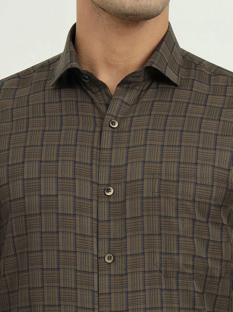Brown & Blue Checked Regular Fit Formal Shirt | Greenfire