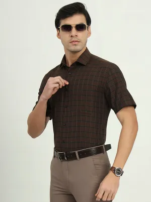 Brown & Green Checked Regular Fit Formal Shirt | Greenfire