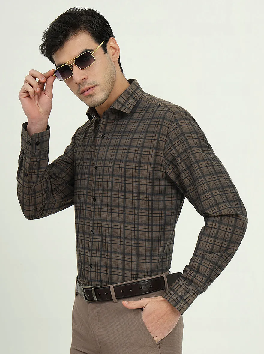Brown Checked Slim Fit Formal Shirt | Greenfire