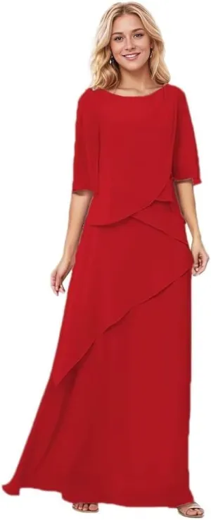 Chiffon Half Sleeve Mother of The Bride Dress for Wedding Ruffles Wedding Guest Dress A Line Formal Party Gown