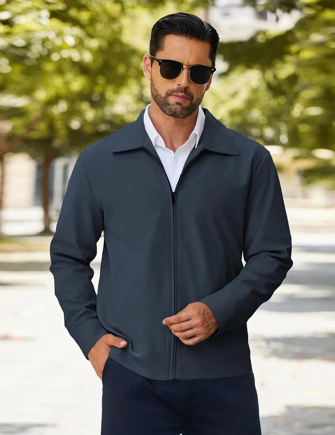 COOFANDY Men's Lightweight Zip Up Jacket Eisenhower Work Office Jackets Casual Golf Outwear