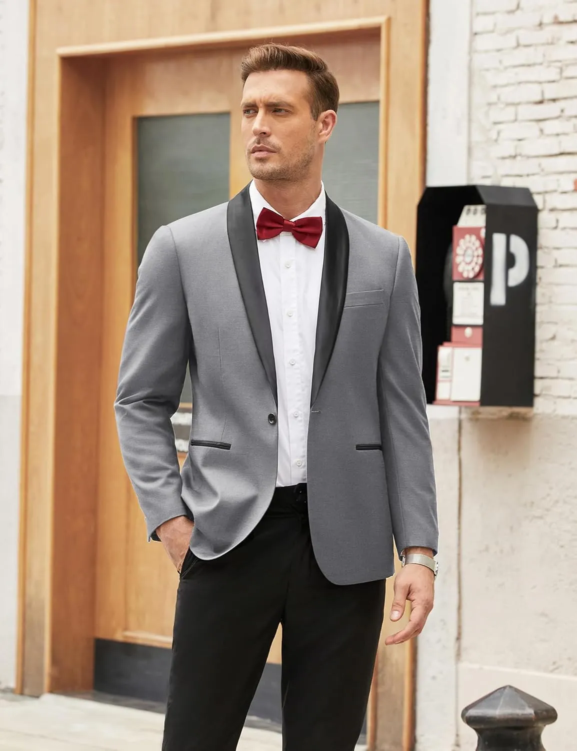 COOFANDY Men's Tuxedo Jacket One Button Dress Suit Blazer Jacket for Wedding Dinner Prom Party