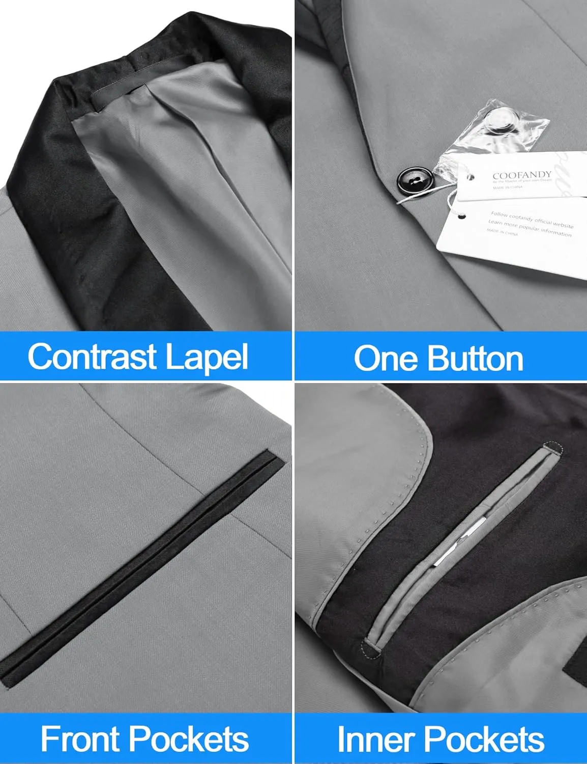 COOFANDY Men's Tuxedo Jacket One Button Dress Suit Blazer Jacket for Wedding Dinner Prom Party