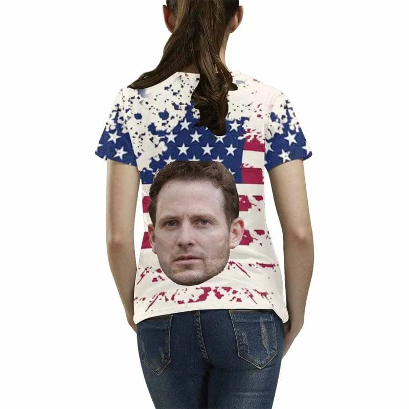 Custom Face American Flag Family Matching T-shirt Put Your Photo on Shirt Unique Design All Over Print T-shirt Gift