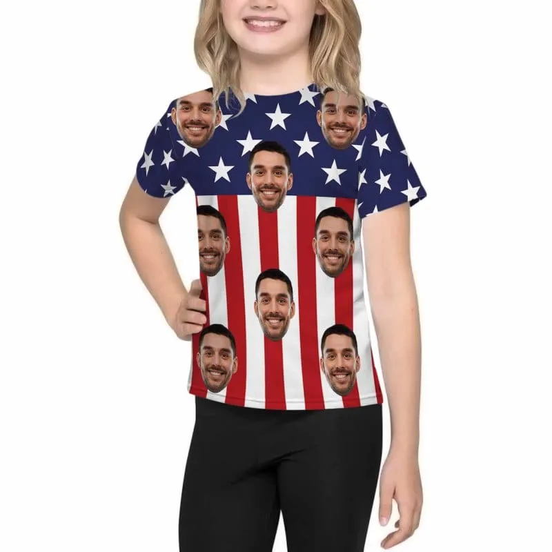 Custom Face American Flag Family Matching T-shirt Put Your Photo on Shirt Unique Design All Over Print T-shirt Gift