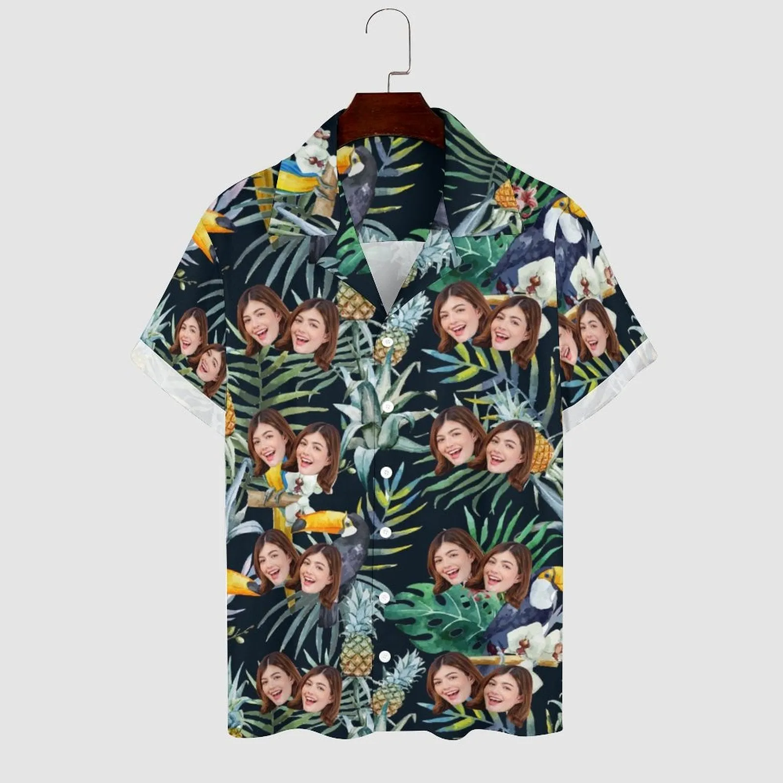Custom Face Green Plant Men's Lapel Shirt Cuban Collar Hawaiian Shirt