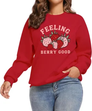 Cute Strawberry Graphic Crewneck Sweatshirts For Women Kawaii Aesthetic Printed Sweatshirt Trendy Long Sleeve Shirt