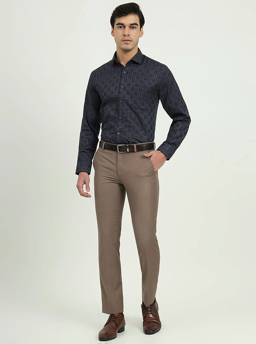 Dark Blue & Olive Checked Regular Fit Formal Shirt | Greenfire